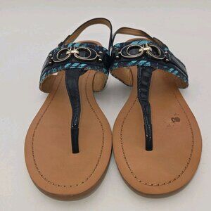 Coach Sammy Jacquard Flip flop Sandals Ankle straps Shoes 10 B Blue Green Thong